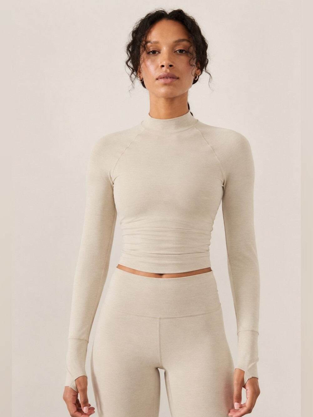 Athleta NWT Cream Long-Sleeve Mock Neck Cropped Top Size S